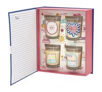 HOME DECO FACTORY - BO0199 - Coffret de 4 Bougies Parfumées Fleur de Coton - Idéal pour Offrir - Décoration et Ambiance - Parfait pour Remercier - Cire de Paraffine - Verre - Bleu - Taille Standard