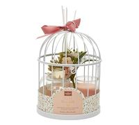 HOME DECO FACTORY - BO0204 - Coffret Cadeau Parfumé avec Diffuseur et Bougie - Design Cage Métallique Élégant - Parfum Apaisant - Idéal pour Décoration Intérieure - Couleur Blanc Rose - Taille M6