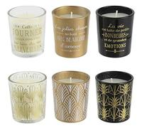 The Candle Factory BO5134 Bougies parfumées Home déco art Coffret de 6 assorties Senteur vanille Pots verre Doré noir et transparent H5,5 x 14,6 x 18,6 cm