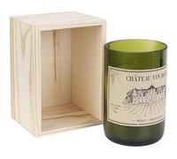 Home Deco Factory BO5392 Bougie parfumée Bouteille de vin Château vin Rouge ou Domaine rosé méridional Senteur Bois de Santal Pot Verre Coffret Caisse Bois Vert et Beige H13,6 x 8,1 x 9,1 cm
