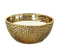 HOME DECO FACTORY - BO5486 Bougie Parfumée Martelée Dorée 5 Mèches - Senteur Ambre - Cire de Paraffine - Pot en Céramique - Temps de Combustion 25h - Ø 21 cm - Couleur Jaune