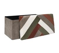 HOME DECO FACTORY - Coffre Banc Pliable Multifonctionnel en Patchwork Cotelé - Rangement et Assise Confortable pour Salon ou Chambre - 76x38x38 cm - Beige - Gris - Rouge - Vert - Modèle Scott