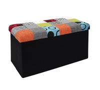 JARDIN DECO Banc coffre pliable avec couvercle patchwork multicolore – Noir – 76 x 38 x 38 cm
