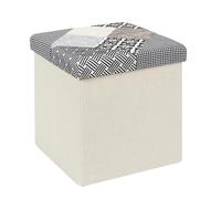 HOME DECO FACTORY Coffre Pouf Pliable Patchwork Assise et Rangement Gris | Bois MDF et polyester, coffre pouf pliable, motif patchwork, assise et rangement, entrée salon chambre, 38x38x38 cm, gris