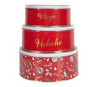 HOME DECO FACTORY Cook Concept, BT6807, Boîtes en métal décoratives de Noël, Set de 3, pour Conservation optimale des Biscuits, Design Festif, durables et Pratiques, Rouge, 3 pièces