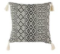 HOME DECO FACTORY Coussin Ethnique à Pompons en Coton 40x40 cm Beige | Coton, coussin ethnique, pompons, motifs géométriques, 40x40 cm, déhoussable, salon ou chambre, beige