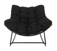 HOME DECO FACTORY, Fauteuil de Jardin à Bascule, Tulum, en Fer, Fauteuil Oeuf à Bascule de Jardin, Assise Capitonnée, Effet rotin résistant aux UV, Noir