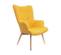 Home Deco Factory - Fauteuil HD3614 design confortable bois et métal, tissu jaune, 91 x 69 x 80 cm