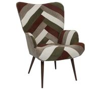 Home Deco Factory Fauteuil Scott Patchwork coloré ergonomique 69x101x76 cm Beige/Gris/Rouge/Vert