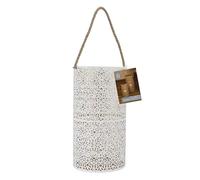HOME DECO FACTORY - HD0037 Lanterne en Métal Ajouré - Conçu pour Intérieur et Extérieur - Compatible avec Bougies Parfumées - Taille M1 - Couleur Blanc Or