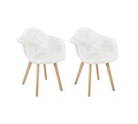 HOME DECO FACTORY - HD0062 Lot de 2 Fauteuils Scandinaves - Design Patchwork Blanc - Dimensions 64x85,4x59,5 cm - Hauteur d'assise 47,8 cm - Tons Beige et Marron