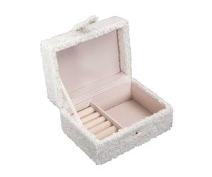 HOME DECO FACTORY - HD0129 Boîte à Bijoux Bouclette Élégante, Rangement Pratique avec Plusieurs Compartiments, Facile à Nettoyer, Dimensions 25x15x10 cm, Blanc