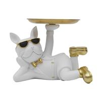 HOME DECO FACTORY - HD0155 Statue Déco Bulldog Blanc Vide Poche en Résine - Design Moderne, Fonctionnel pour Clés et Accessoires, Blanc et Or, Taille Unique