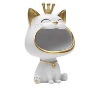 HOME DECO FACTORY, HD0157, Statue de Chat Blanc Vide Poche, Objet déco élégant et Pratique, Finition Moderne, idéal pour Organiser Vos Petits Objets, Taille Unique, Couleur Blanche et dorée