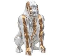 HOME DECO FACTORY, HD0214, Statue Gorille Coulures Dorées, Objet Décoratif Unique, Résine Durable, Hauteur 45 cm, Couleur Argent et Blanc, Plastique-Polyrésine