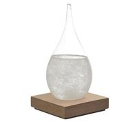 HOME DECO FACTORY - HD0384 Verre Tempête H17 cm, Objet Déco Élégant et Fonctionnel, Baromètre avec Cristaux, Socle en Bois, Intégration Universelle - Blanc, Marron, Transparent