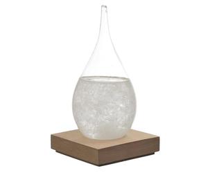 HOME DECO FACTORY - HD0384 Verre Tempête H17 cm, Objet Déco Élégant et Fonctionnel, Baromètre avec Cristaux, Socle en Bois, Intégration Universelle - Blanc, Marron, Transparent