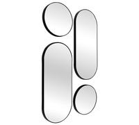 HOME DECO FACTORY - HD0401 Ensemble de 4 Miroirs Décoratifs Ronds et Ovales - Design Géométrique Moderne, Encadrement Noir Élégant, Taille Variée, Couleur Noir