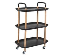 HOME DECO FACTORY, HD0439, desserte Kaleo Noir, Lignes épurées, Fonctionnelle avec étagères et Compartiments de Rangement, Mobilité grâce aux roulettes pivotantes, Assemblage Simple et Rapide