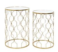 HOME DECO FACTORY - HD0444 Ensemble de Tables Gigognes en Verre et Doré - Design Contemporain et Modulable pour Salon ou Coin Lecture - Dimensions 38x55x38 cm - Couleur Or