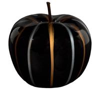 HOME DECO FACTORY - HD0527 - Statue Décorative Pomme en Céramique avec Rayures Élégantes Noires - Dorées et Argentées - Parfaite pour Un Intérieur Chic - H13 cm - Couleur Bronze et Argent