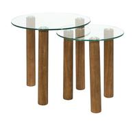 HOME DECO FACTORY - HD0554, Table Gigogne Ronde en Verre Trempé - Design Moderne et Élégant - Optimisation de l'espace - Facile à Entretenir - 50x50 cm - Couleur Marron