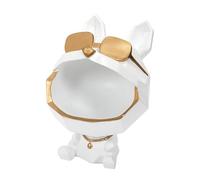 HOME DECO FACTORY - HD1321 Sculpture Chien à Lunettes Blanc Vide Poche - Décoration Chic et Moderne - pour Cadeau, Non Toxique - Hauteur 23 cm - Couleur Blanc et Doré