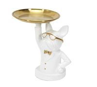 HOME DECO FACTORY - HD1323, Sculpture Décorative Bulldog Blanc Vide Poche 21 cm - Élégante et Moderne, pour Cadeau, Non Toxique, Fait en Polyrésine - Couleur : Blanc, Doré