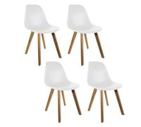 HOME DECO FACTORY - HD3074 Lot de 4 Chaises Rétro Scandinaves - Design Bi-Matière - Assise en Tissu - Pieds en Bois - Dimensions 46,2 x 52 x 86,4 cm - Couleur Blanc