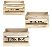 HOME DECO FACTORY - HD3904, Lot de 3 cagettes en bois brut avec message "MON petit marché", dimensions 40 x 30 x 22 cm, couleur Marron Conçu pour rangement et décoration