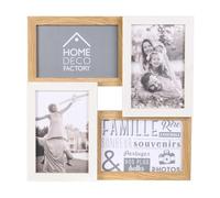 HOME DECO FACTORY - HD4204 Cadre-Photos Mural Pêle-mêle 4 Vues - Bois et Verre - Pour 4 Photos 10x15 cm - Fixation Murale Incluse - 28x28x3 cm - Beige et Blanc