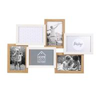 HOME DECO FACTORY - HD4209 Cadre-Photos Mural Pêle-mêle - 6 Vues pour Photos 10x15 cm - Bois et Verre - Fixation Murale Incluse - Dimensions 31,5x49x3 cm - Beige et Blanc
