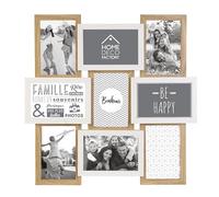 HOME DECO FACTORY - HD4212 Cadre Photo Multiple Pêle-Mêle 9 Vues - Conçu pour Décoration Souvenirs - Design Bicolore - Dimensions 44.5 x 3 x 44 cm - Couleur Beige et Blanc