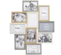 HOME DECO FACTORY - HD4213 - Cadre Photo Multiple Pele-Mele 10 Vues Bois et Blanc deco Souvenir - Beige Marron