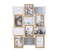 HOME DECO FACTORY - HD4218 - Cadre Photo Multiple Pele-Mele 12 Vues Bois et Blanc, Souvenir, Décoration Maison, 44 x 3 x 58 cm, pêle-mêle aux couleurs blanches et boisées avec vitres en verre