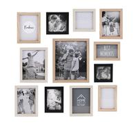 The Home Deco Factory – Set 12 cadres photo, bois‑MDF, rectangulaires, multi tailles beige/crème/noir