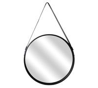 The Home Deco Factory - Miroir rond style barbier anse simili cuir 50 cm Noir
