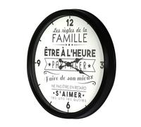 The Home Deco Factory HD4680 Horloge murale ronde La vie en famille Polypropylène Blanc et noir D49x6cm