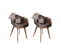 HOME DECO FACTORY - HD6138 Lot de 2 Fauteuils Patchwork Scandinave Multicolore - pour Salon ou Salle à Manger - Dimensions 45 x 83,6 x 52,3 cm - Couleur Marron