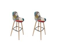 HOME DECO FACTORY, HD6214, Lot de 2 Tabourets de Bar Design Patchwork Coloré, Confort Ergonomique, Pieds en Bois et Métal, Idéal pour Salle à Manger ou Salon, 38x37,5x90 cm, Multicolore