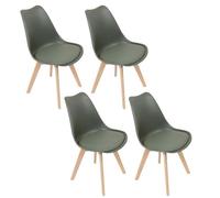 HOME DECO FACTORY - HD62291 Lot de 4 Chaises Scandinaves Design Épuré, Rembourrées pour Confort Optimal, Pieds en Bois, Salon ou Salle à Manger, 58x81,6x48,8 cm, Kaki