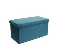 HOME DECO FACTORY - HD6381 Coffre Banc Pliable Velours Motif - Pouf Design avec Rangement - Conçu pour Salon ou Chambre - Dimensions 76 x 38 x 38 cm - Couleur Bleu