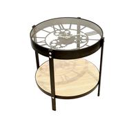 HOME DECO FACTORY - HD6446 Table Basse d'Appoint Ronde avec Horloge - Métal et Verre - Petit Modèle - Fonctionne avec Pile AA - Dimensions 40,5 x 40,5 x 39 cm - Couleur Noir et Transparent