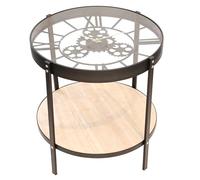 HOME DECO FACTORY - HD6447 - Table Basse D'appoint Horloge en Fer Noir et Transparent - Design Moderne - Conçue pour Salon - Dimensions 50 x 50,5 x 51 cm