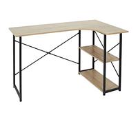 Home Deco Factory - Bureau d'angle HD7109 - Noir, étagère intégrée, métal & chêne, 120 x 74 x 74 cm