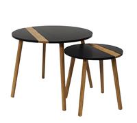 HOME DECO FACTORY - HD7355 Lot de 2 Tables Gigognes Bicolore Relief Noir - Design Tendance et Modulable pour Salon, Chambre ou Salle d'Attente - Small 40x40 cm, Tall 60x40 cm