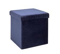 Home DEOC Factory - HD7403 - Coffre Pouf Pliable Retro Bleu Nuit Mobilier Assise Coffre Banc Pliable Entree Salon Chambre Salle à Manger Meuble