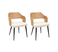 HOME DECO FACTORY - HD7620 Lot de 2 Fauteuils Bouclette Loki - Mobilier Assise Chaise Fauteuil de Table - 76 x 55 x 51,5 cm - Hauteur Assise 47 cm - Couleur Marron Blanc Noir
