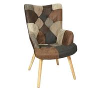 HOME DECO FACTORY, HD7664, Fauteuil Helsinki Patchwork PU, Patchwork, Mobilier, Assise, canapé et Fauteuil, 65x100x74 cm, Hauteur Assise 40 cm, Marron