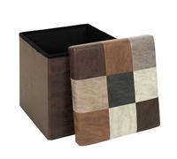HOME DECO FACTORY, HD7665, Coffre Pouf Pliable Patchwork PU M4, Bistrot Indus, Mobilier, Assise, Coffre et Banc Pliable, 38x38x38 cm, Hauteur Assise 38 cm, Marron